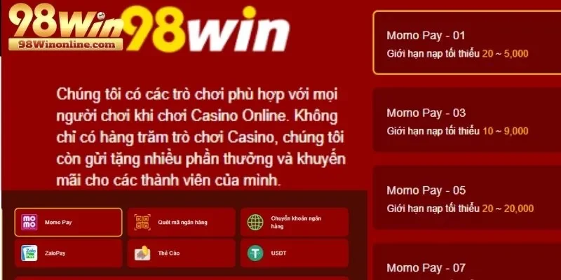 Nạp tiền 98WIN bước đệm vững chắc