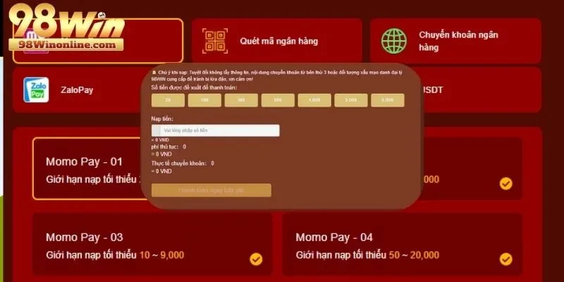 Đa dạng các phương thức nạp tiền tiện lợi