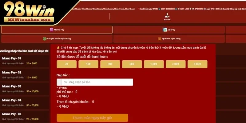 Nạp tiền vào tài khoản